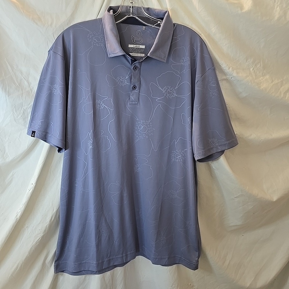 Swannies Anderson Polo Subtle Floral Design Graphite Men's Size L Golf Golfing